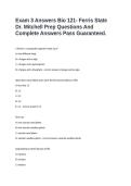 Exam 3 Answers Bio 121- Ferris State Dr&period; Mitchell Prep Questions And Complete Answers Pass Guaranteed&period;