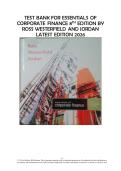 TEST BANK FOR ESSENTIALS OF CORPORATE FINANCE 8TH EDITION BY ROSS WESTERFIELD AND JORDAN LATEST EDITION 2026