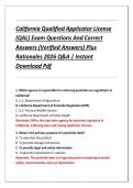 California Qualified Applicator License &lpar;QAL&rpar; Exam Questions And Correct Answers &lpar;Verified Answers&rpar; Plus Rationales 2026 Q&A &vert; Instant Download Pdf