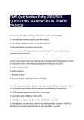 CMS Quiz Mother Baby 2025&sol;2026 QUESTIONS N ANSWERS ALREADY PASSED