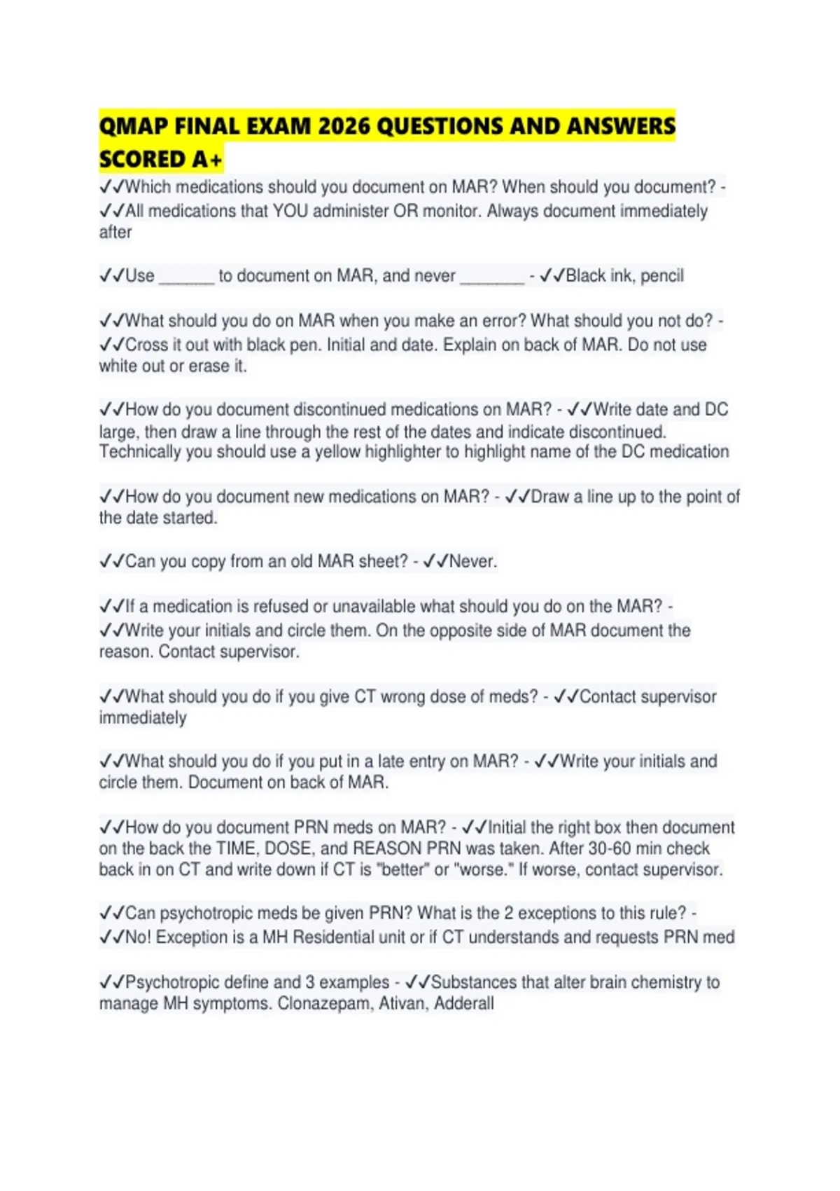Qmap Math Questions QMAP FINAL EXAM 2026 QUESTIONS AND ANSWERS SCORED - QMAP - Stuvia US