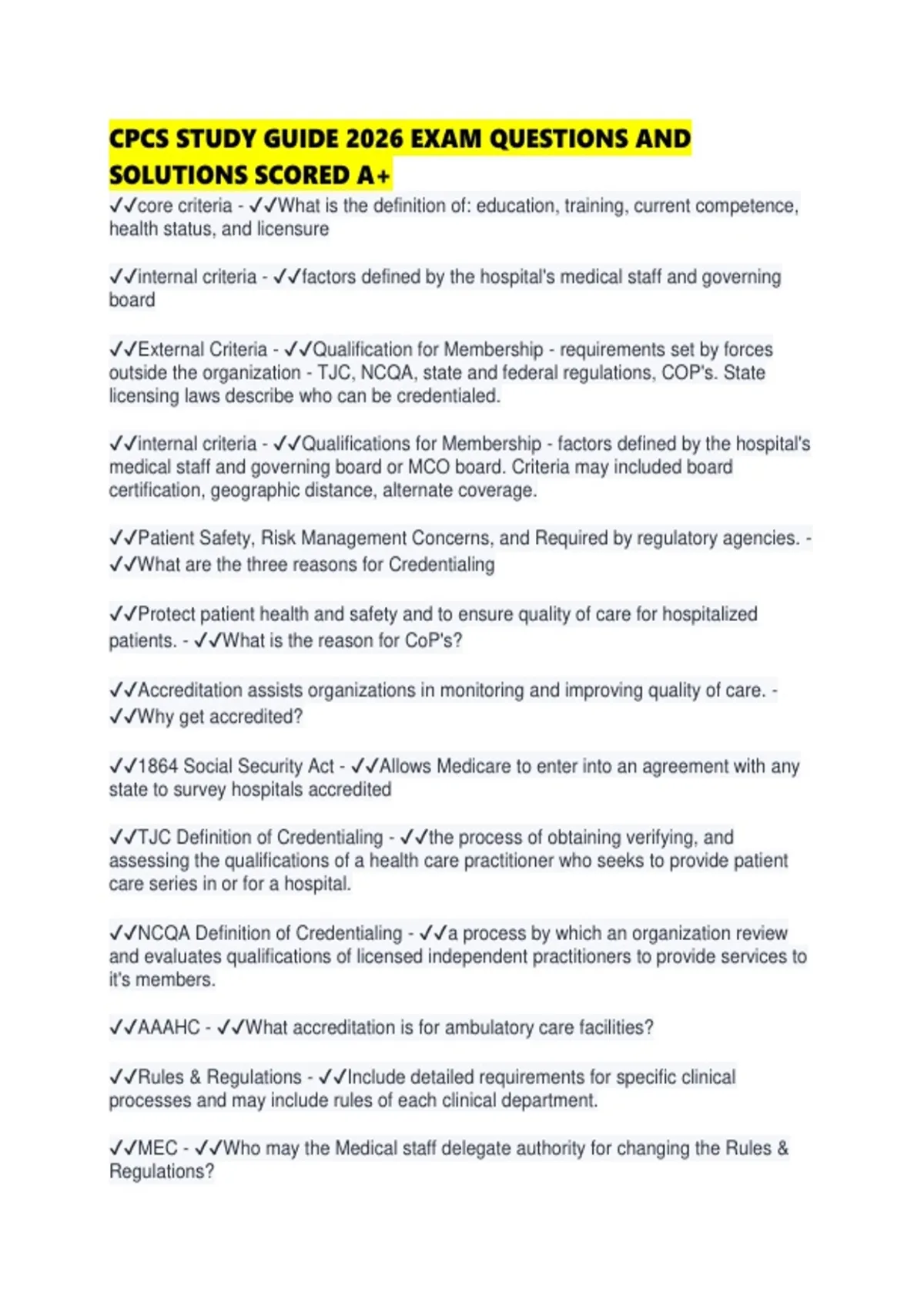 CPCS STUDY GUIDE 2026 EXAM QUESTIONS AND SOLUTIONS SCORED - Cpcs ...