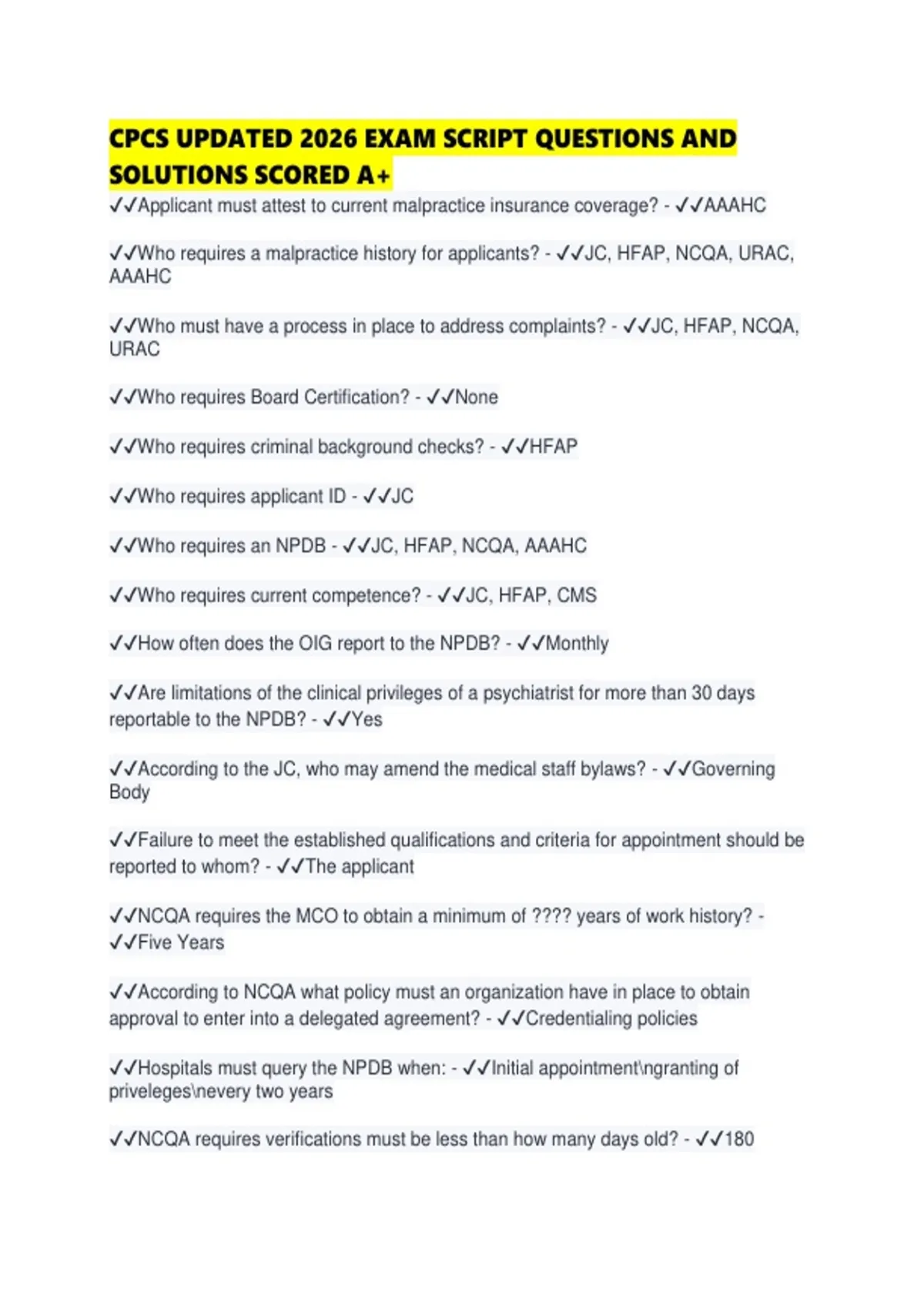 CPCS UPDATED 2026 EXAM SCRIPT QUESTIONS AND SOLUTIONS SCORED - Cpcs ...