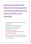 Ohio Licensed Practical Nurse &lpar;LPN&rpar; Refresher Exam Practice Questions And Correct Answers &lpar;Verified Answers&rpar; Plus Rationales &vert;2026 Q&A &vert; Instant Download Pdf