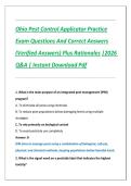 Ohio Pest Control Applicator Practice Exam Questions And Correct Answers &lpar;Verified Answers&rpar; Plus Rationales &vert;2026 Q&A &vert; Instant Download Pdf
