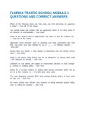 FLORIDA TRAFFIC SCHOOL&colon; MODULE 1 QUESTIONS AND CORRECT ANSWERS