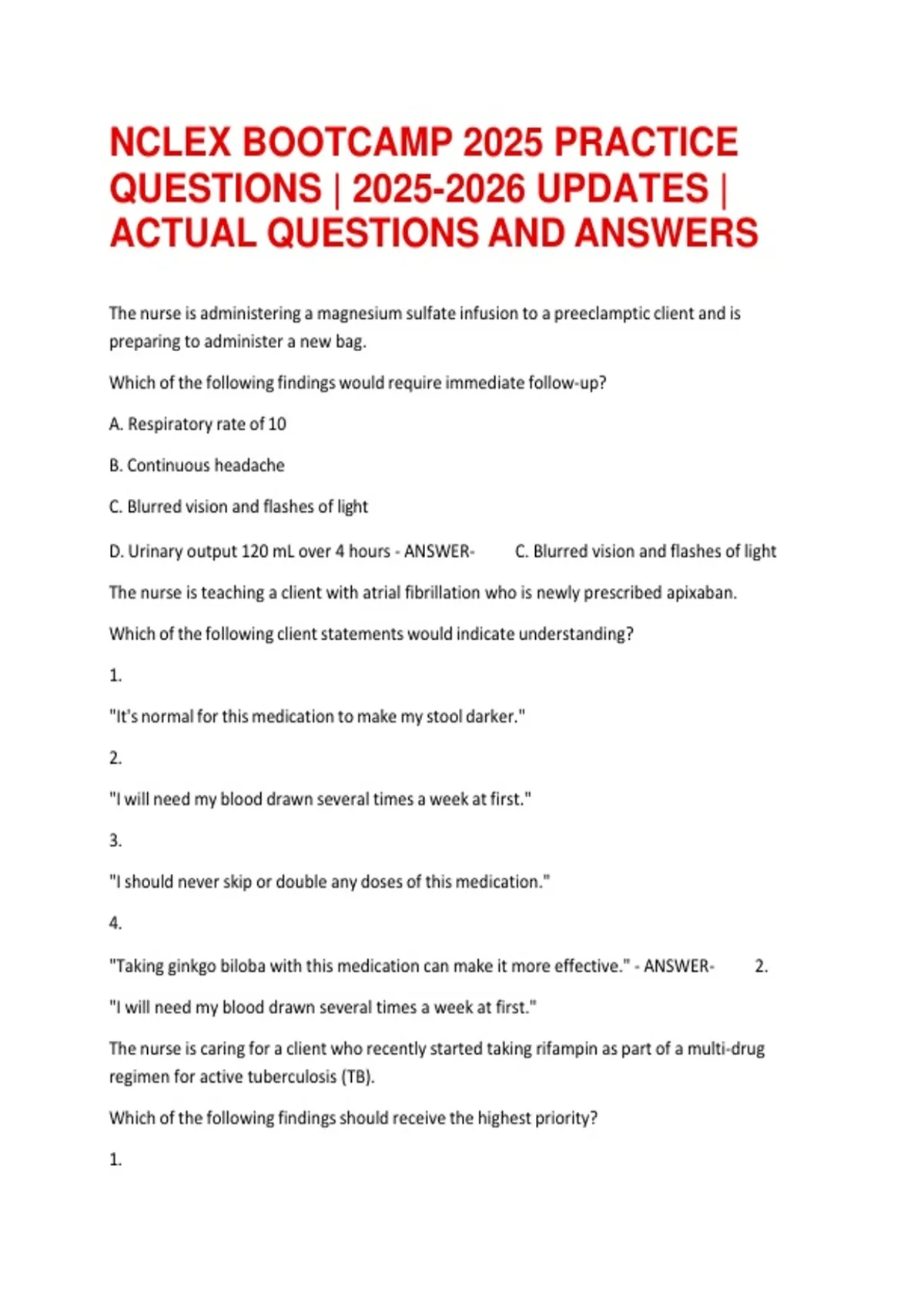 Network Bootcamp Questions NCLEX BOOTCAMP 2025 PRACTICE QUESTIONS | UPDATES | ACTUAL QUESTIONS AND ...