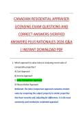 CANADIAN RESIDENTIAL APPRAISER  LICENSING EXAM QUESTIONS AND  CORRECT ANSWERS &lpar;VERIFIED  ANSWERS&rpar; PLUS RATIONALES 2026 Q&A  &vert; INSTANT DOWNLOAD PDF 