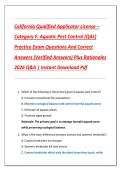 Compilation Bundle for California Qualified Applicator License &ndash; Category F&colon; Aquatic Pest Control &lpar;QAL&sol;QAC&rpar; Practice Exams Questions And Correct Answers &lpar;Verified Answers&rpar; Plus Rationales 2026 Q&A &vert; Instant Download Pdf