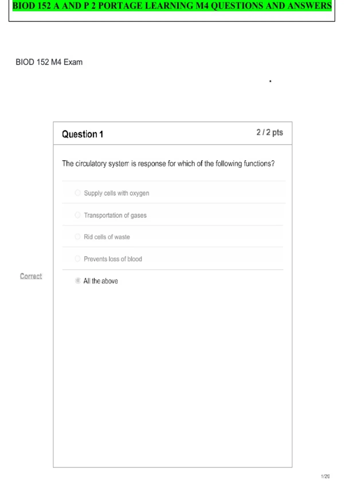 BIOD 152 A AND P 2 PORTAGE LEARNING M4 QUESTIONS AND ANSWERS - BIOD 152 ...