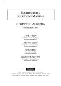 Instructor's Solution Manual For Beginning Algebra 9th Edition by John Tobey&comma; Jeffrey Slater&comma;&comma; All Chapters 1-10