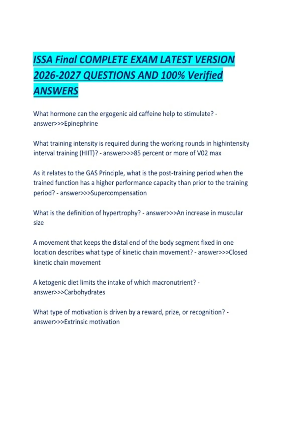 ISSA Final COMPLETE EXAM LATEST VERSION QUESTIONS AND 100- Verified ...