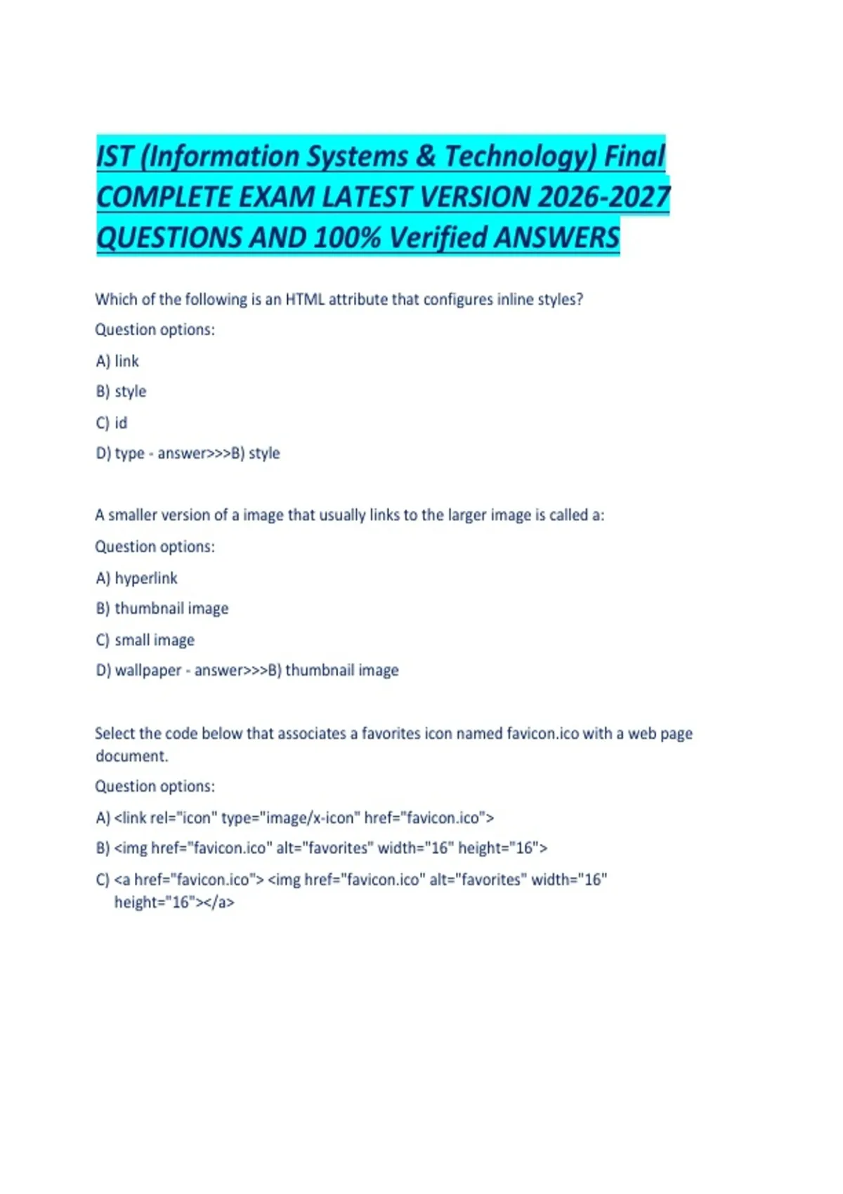 IST (Information Systems & Technology) Final COMPLETE EXAM LATEST ...