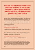 CFA LEVEL 1 EXAM 2026&sol;2027 BANK 1300&plus; QUESTIONS ACCURATE ACTUAL EXAM &sol;  FREQUENTLY TESTED QUESTIONS WITH  DETAILED ANSWERS &vert; GUARANTEED PASS  &vert; GRADED A &vert; LATEST UPDATE