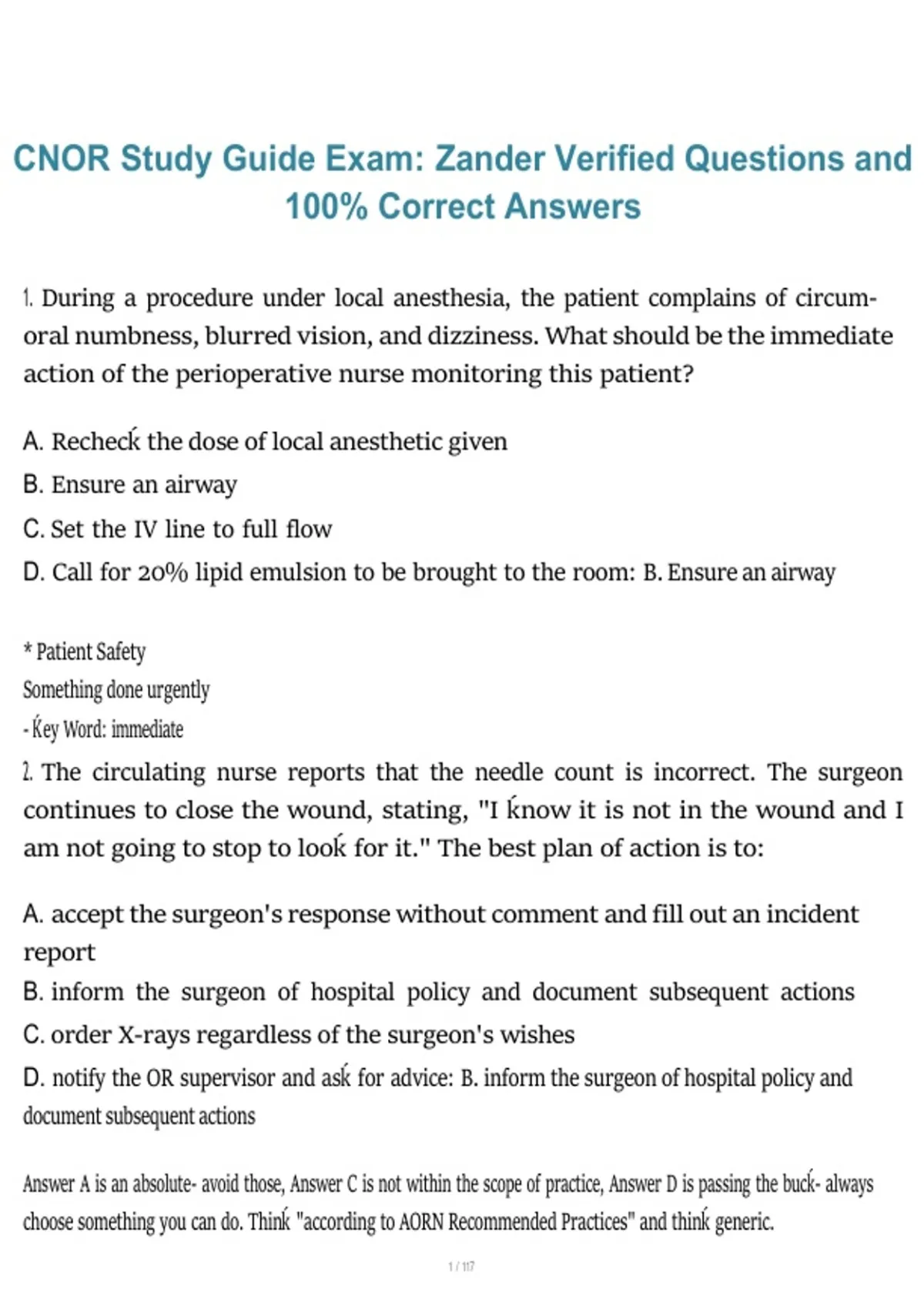 CNOR Certification Exam Study Guide (Zander Notes), 2026–2027 ...