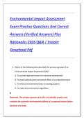 Environmental Impact Assessment  Exam Practice Questions And Correct  Answers &lpar;Verified Answers&rpar; Plus  Rationales 2026 Q&A &vert; Instant  Download Pdf 