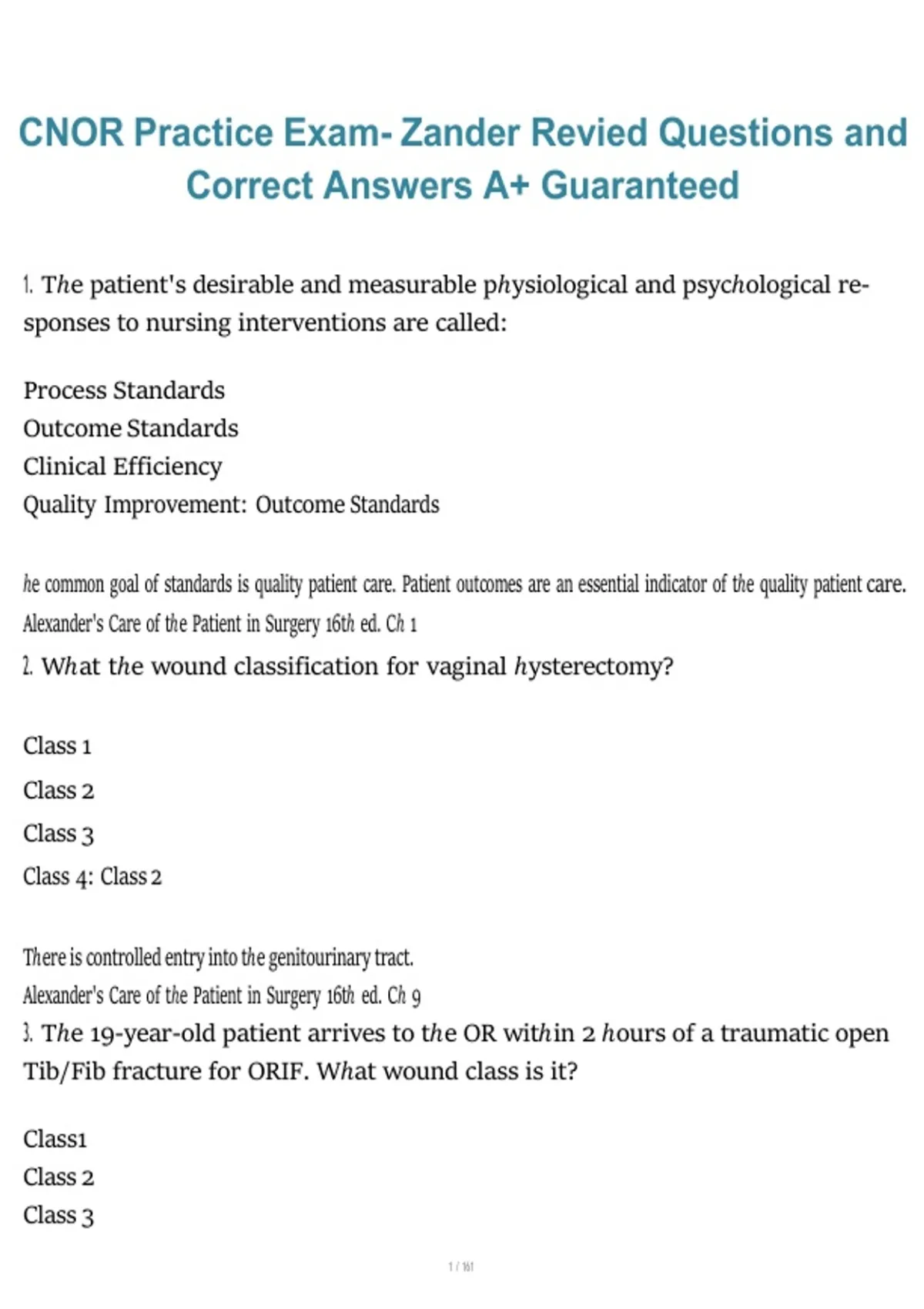 CNOR Certification Practice Exam (Zander Review), 2026–2027 – Revised ...