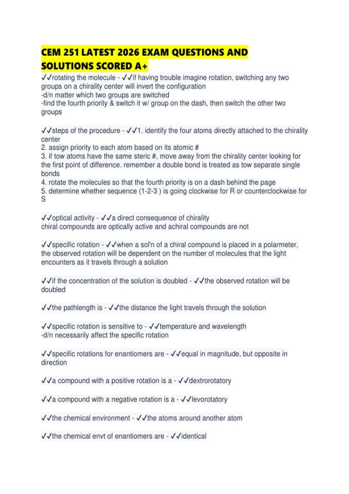 CEM 251 LATEST 2026 EXAM QUESTIONS AND SOLUTIONS SCORED - CEM 251 ...