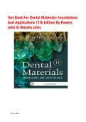 Test Bank for Dental Materials&colon; Foundations and Applications 11th Edition by Powers John & Wataha John&vert; 9780323316378&vert; All Chapters 1-15&vert;LATEST