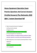 Heavy Equipment Operation Exam  Practice Questions And Correct Answers  &lpar;Verified Answers&rpar; Plus Rationales 2026  Q&A &vert; Instant Download Pdf