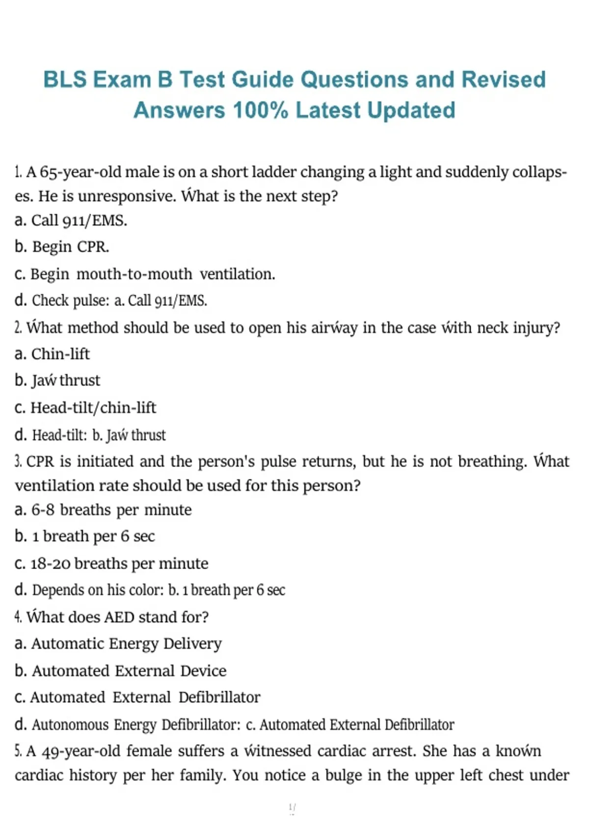 BLS Exam B Test Guide, 2026–2027 – Questions with Revised Answers (100% ...
