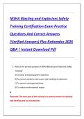 MSHA Blasting and Explosives Safety  Training Certification Exam Practice  Questions And Correct Answers  &lpar;Verified Answers&rpar; Plus Rationales 2026  Q&A &vert; Instant Download Pdf