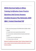 MSHA Electrical Safety in Mines  Training Certification Exam Practice  Questions And Correct Answers  &lpar;Verified Answers&rpar; Plus Rationales 2026  Q&A &vert; Instant Download Pdf 