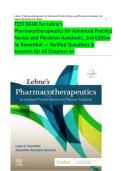 TEST BANK for Lehne&rsquo;s Pharmacotherapeutics for Advanced Practice Nurses and Physician Assistants&comma; 2nd Edition by Rosenthal &mdash; Verified Questions & Answers for All Chapters A&plus;