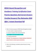 MSHA Hazard Recognition and  Avoidance Training Certification Exam  Practice Questions And Correct Answers  &lpar;Verified Answers&rpar; Plus Rationales 2026  Q&A &vert; Instant Download Pdf
