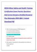 MSHA Miner Safety and Health Training  Certification Exam Practice Questions  And Correct Answers &lpar;Verified Answers&rpar;  Plus Rationales 2026 Q&A &vert; Instant  Download Pdf