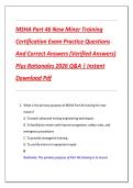MSHA Part 46 New Miner Training  Certification Exam Practice Questions  And Correct Answers &lpar;Verified Answers&rpar;  Plus Rationales 2026 Q&A &vert; Instant  Download Pdf