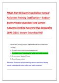 MSHA Part 48 Experienced Miner Annual  Refresher Training Certification &ndash; Surface  Exam Practice Questions And Correct  Answers &lpar;Verified Answers&rpar; Plus Rationales  2026 Q&A &vert; Instant Download Pdf