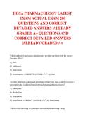 HOSA PHARMACOLOGY LATEST  EXAM ACTUAL EXAM 200  QUESTIONS AND CORRECT  DETAILED ANSWERS &vert;ALREADY  GRADED A&plus; QUESTIONS AND  CORRECT DETAILED ANSWERS  &vert;ALREADY GRADED A&plus;