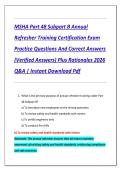 MSHA Part 48 Subpart B Annual  Refresher Training Certification Exam  Practice Questions And Correct Answers  &lpar;Verified Answers&rpar; Plus Rationales 2026  Q&A &vert; Instant Download Pdf