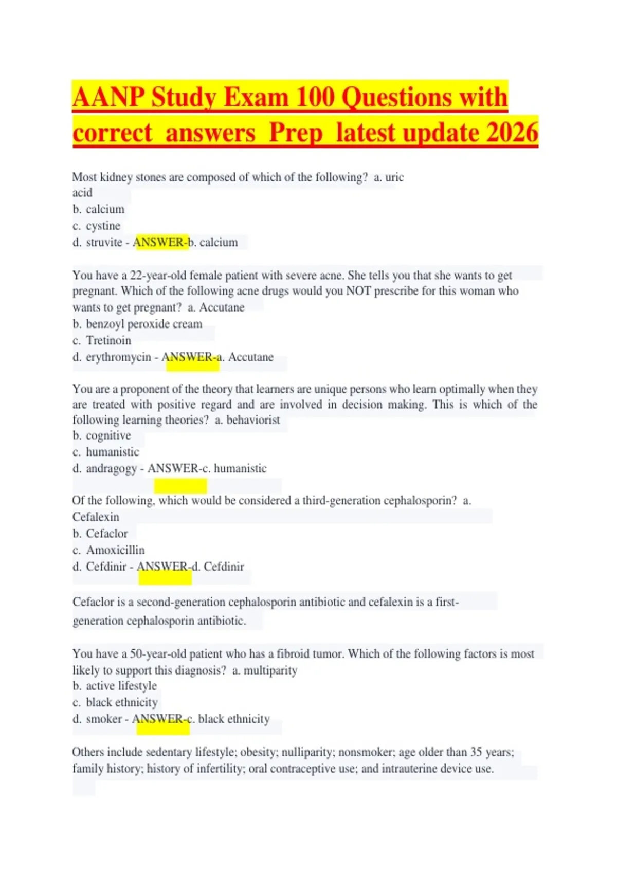 AANP Certification Study Exam | 100 Practice Questions with Correct ...
