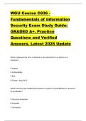 WGU Course C836 -  Fundamentals of Information  Security Exam Study Guide&colon;  GRADED A&plus;&period; Practice  Questions and Verified  Answers&period; Latest 2026 Update