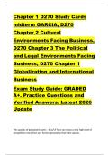 Chapter 1 D270 Study Cards  midterm GARCIA&comma; D270  Chapter 2 Cultural  Environments Facing Business&comma;  D270 Chapter 3 The Political  and Legal Environments Facing  Business&comma; D270 Chapter 1  Globalization and International  Business  Exam Study Guide&colon; GRADED