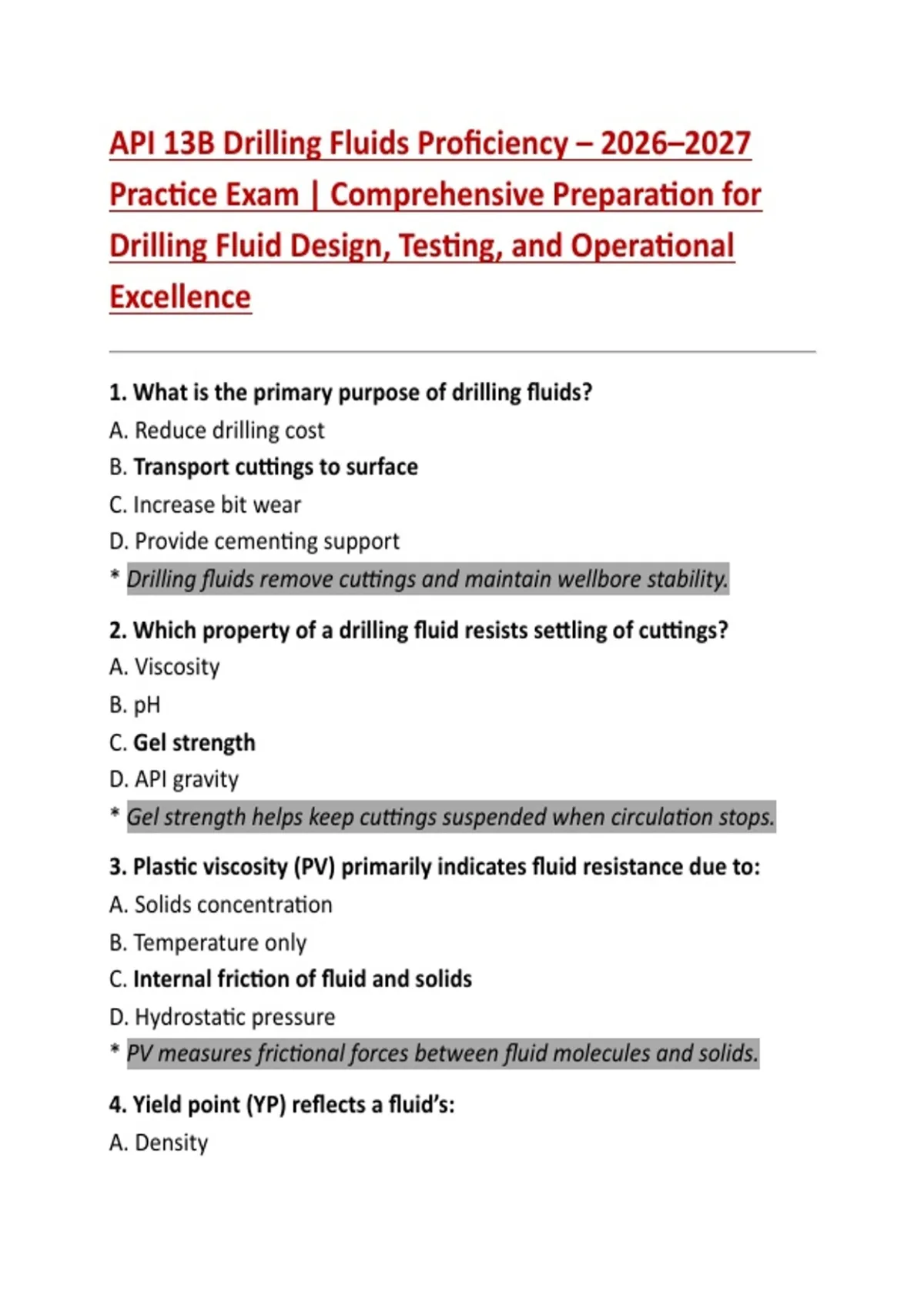 API 13B Drilling Fluids Proficiency – 2026–2027 Practice Exam ...