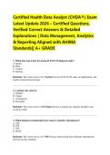 Certified Health Data Analyst &lpar;CHDA&reg;&rpar; Exam  Latest Update 2026 &ndash; Certified Questions&comma;  Verified Correct Answers & Detailed  Explanations &vert; Data Management&comma; Analytics  & Reporting Aligned with AHIMA  Standards&vert;&vert; A&plus; GRADE 