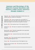 Anatomy and Physiology of the  Digestive System Questions and  Answers &lpar;100&percnt; Correct Answers&rpar;  Already Graded A&plus;
