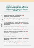 BIOS256 - Week 1 Lab&colon; Digestive  System Questions and Answers  &lpar;100&percnt; Correct Answers&rpar; Already  Graded A&plus; 