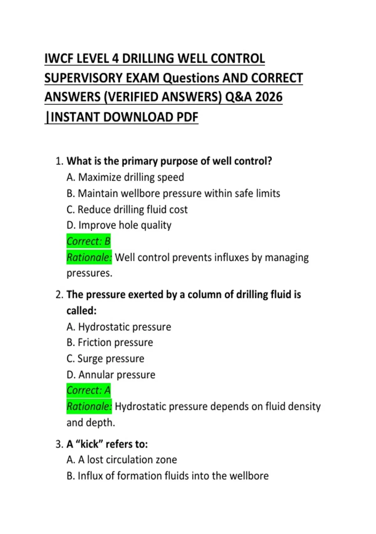 IWCF Level 4 Drilling Well Control Supervisory Exam Questions & Answers ...