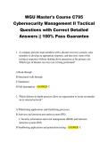 WGU Master's Course C795  Cybersecurity Management II Tactical  Questions with Correct Detailed  Answers &vert;&vert; 100&percnt; Pass Guarantee 
