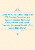 Galen NUR 265 Exams 1&comma; 2&comma; 3 & 4  Prep Bundle with 680 Practice Questions and Correct Verified Answers&sol; Advanced Med Surg Exams 1-4  Correctly Answered Practice Test Latest 2026 &lpar;New&excl;&rpar;