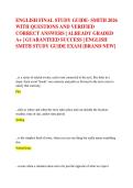 ENGLISH FINAL STUDY GUIDE- SMITH 2026  WITH QUESTIONS AND VERIFIED  CORRECT ANSWERS &vert; ALREADY GRADED  A&plus; &vert; GUARANTEED SUCCESS &vert; ENGLISH  SMITH STUDY GUIDE EXAM &lbrack;BRAND NEW&rsqb;