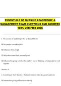 Essentials of Nursing Leadership & Management Exam Guide &vert; 2026 Verified Questions
