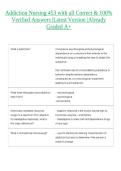 Addiction Nursing 453 with all Correct & 100&percnt; Verified Answers &vert;Latest Version &vert;Already Graded A&plus; 