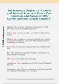 Fundamentals Chapter 14 - Cultural  and Spiritual Aspects of Patient Care  Questions and Answers &lpar;100&percnt;  Correct Answers&rpar; Already Graded A&plus;