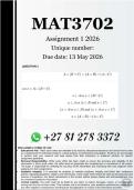 MAT3702 Assignment 1 &lpar;COMPLETE ANSWERS&rpar; 2026 - DUE 13 May 2026