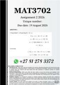 MAT3702 Assignment 2 &lpar;COMPLETE ANSWERS&rpar; 2026 - DUE 19 August 2026